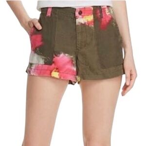 PAM & GELA Soft Army Green Floral Watercolor Shorts Women's Size 4